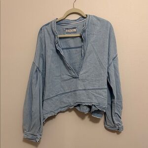 We The Free Light Blue Denim Blouse
